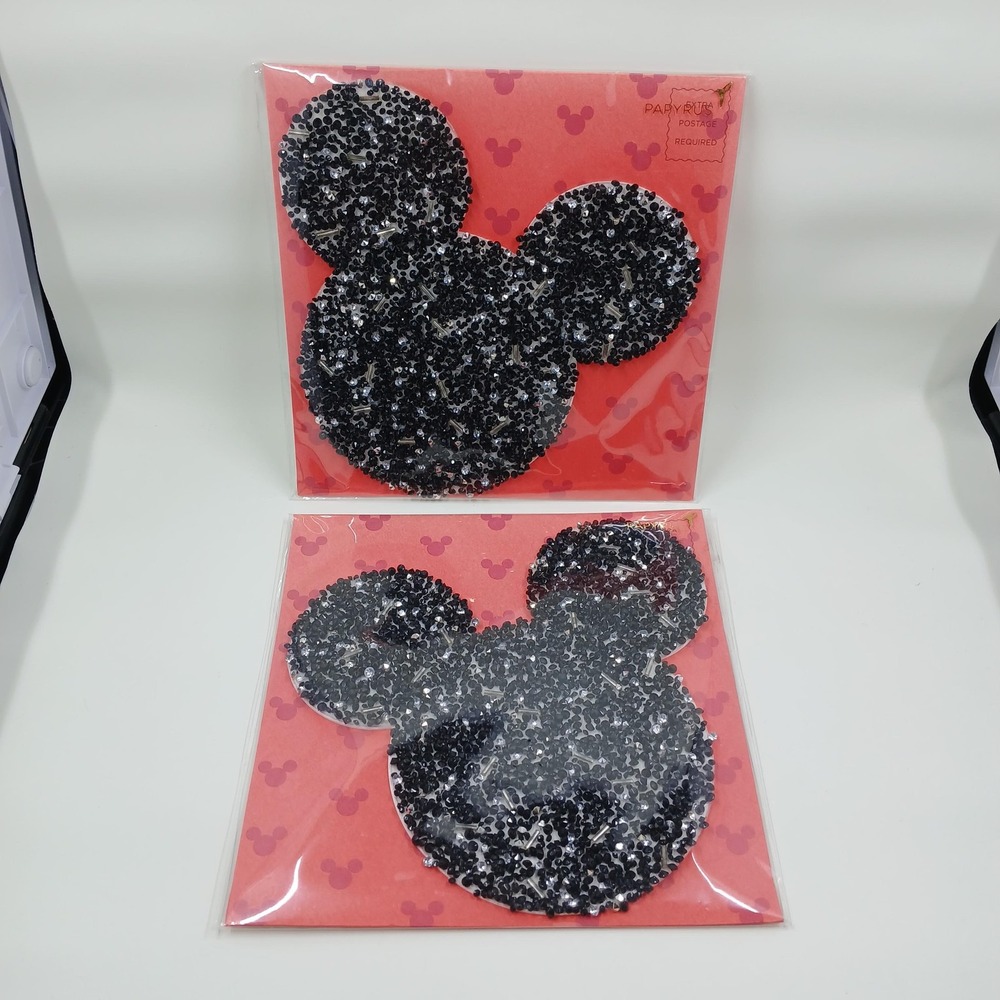 Papyrus Disney Mickey Mouse‎ Birthday Card Set Black Sequin Beaded Extra Postage